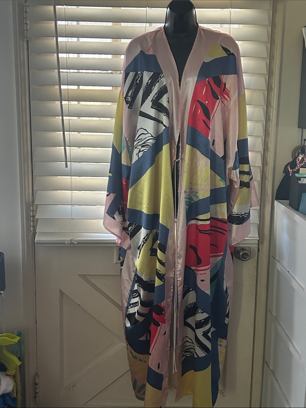 Abstract Print Long Kimono Multicolor